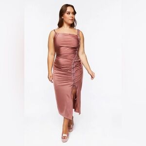 Ruched Rose Gold Midi Dress